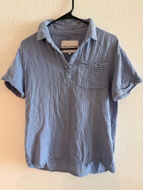 Lola River Light Blue Cotton Gauze Button-Down Shirt